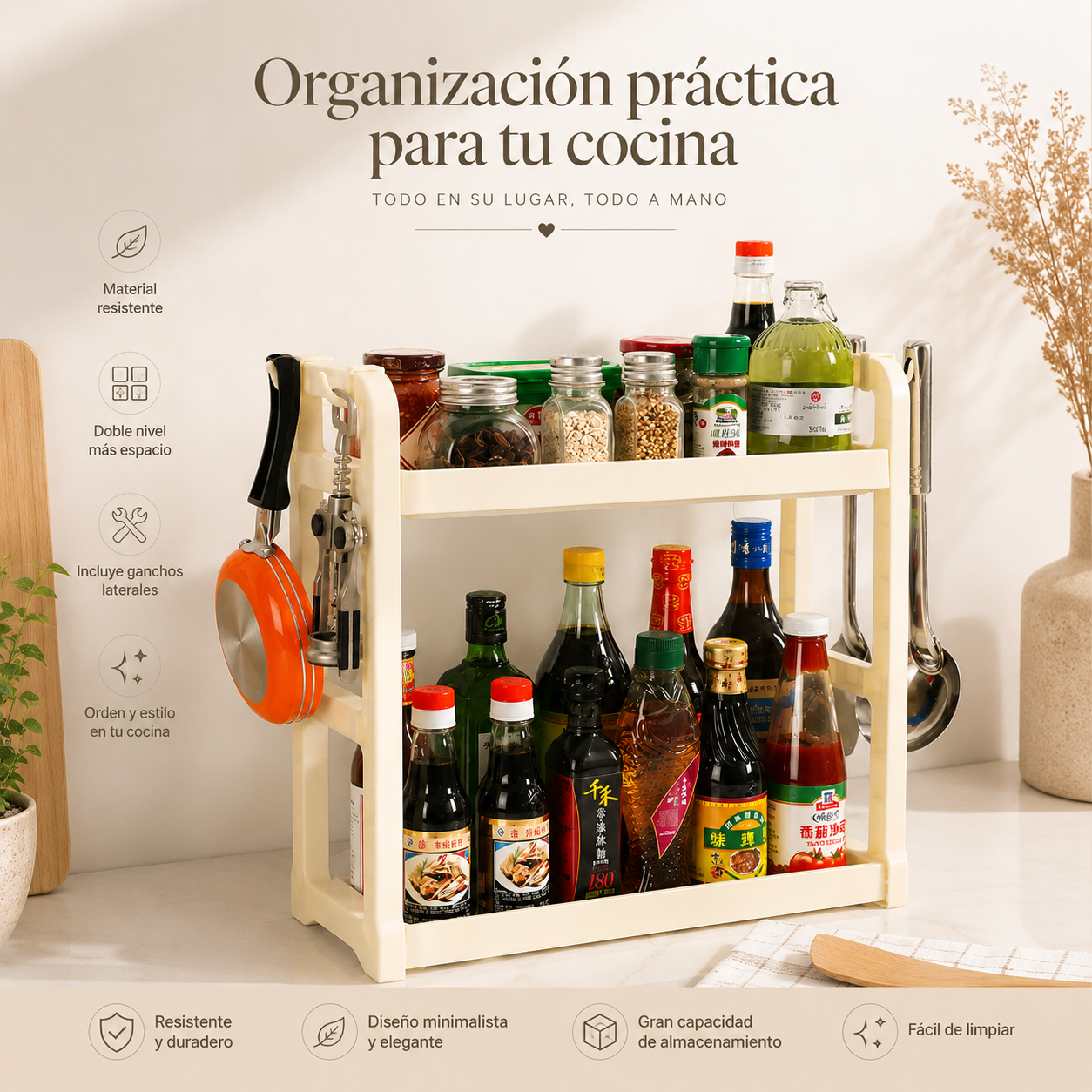 Organizador de cocina inteligente – aprovecha cada rincón
