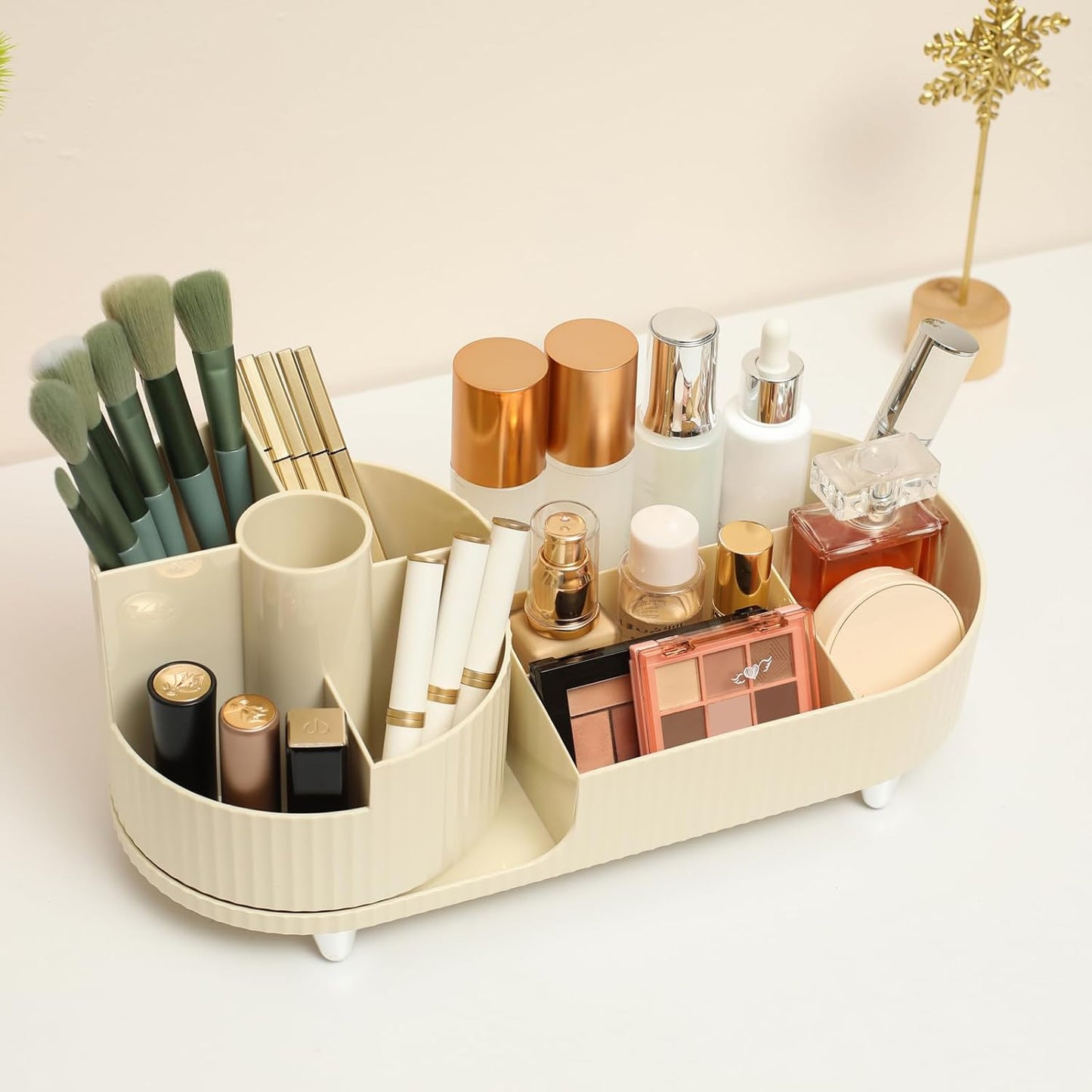 Organizador giratorio de maquillaje – almacenamiento elegante y funcional