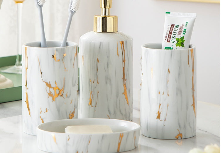Set de baño efecto mármol – elegancia y organización para tu lavabo