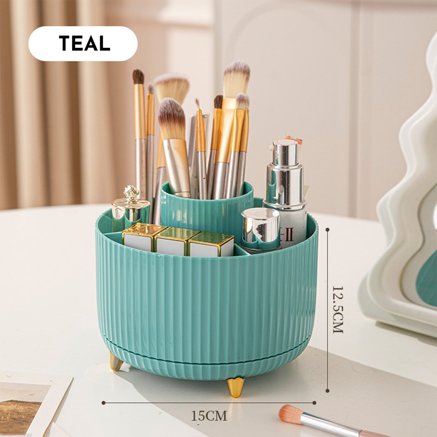Organizador giratorio para brochas y maquillaje – almacenamiento práctico y elegante