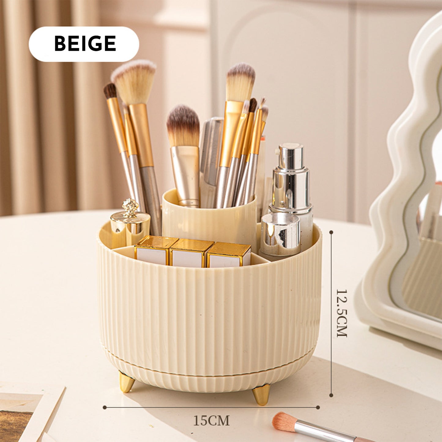 Organizador giratorio para brochas y maquillaje – almacenamiento práctico y elegante