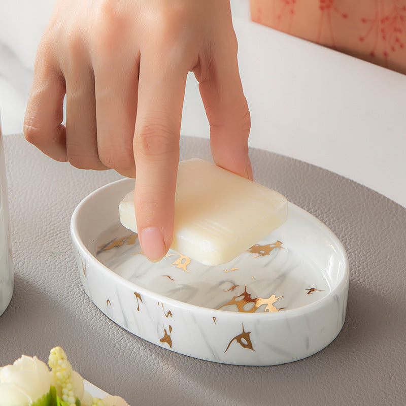 Set de baño efecto mármol – elegancia y organización para tu lavabo
