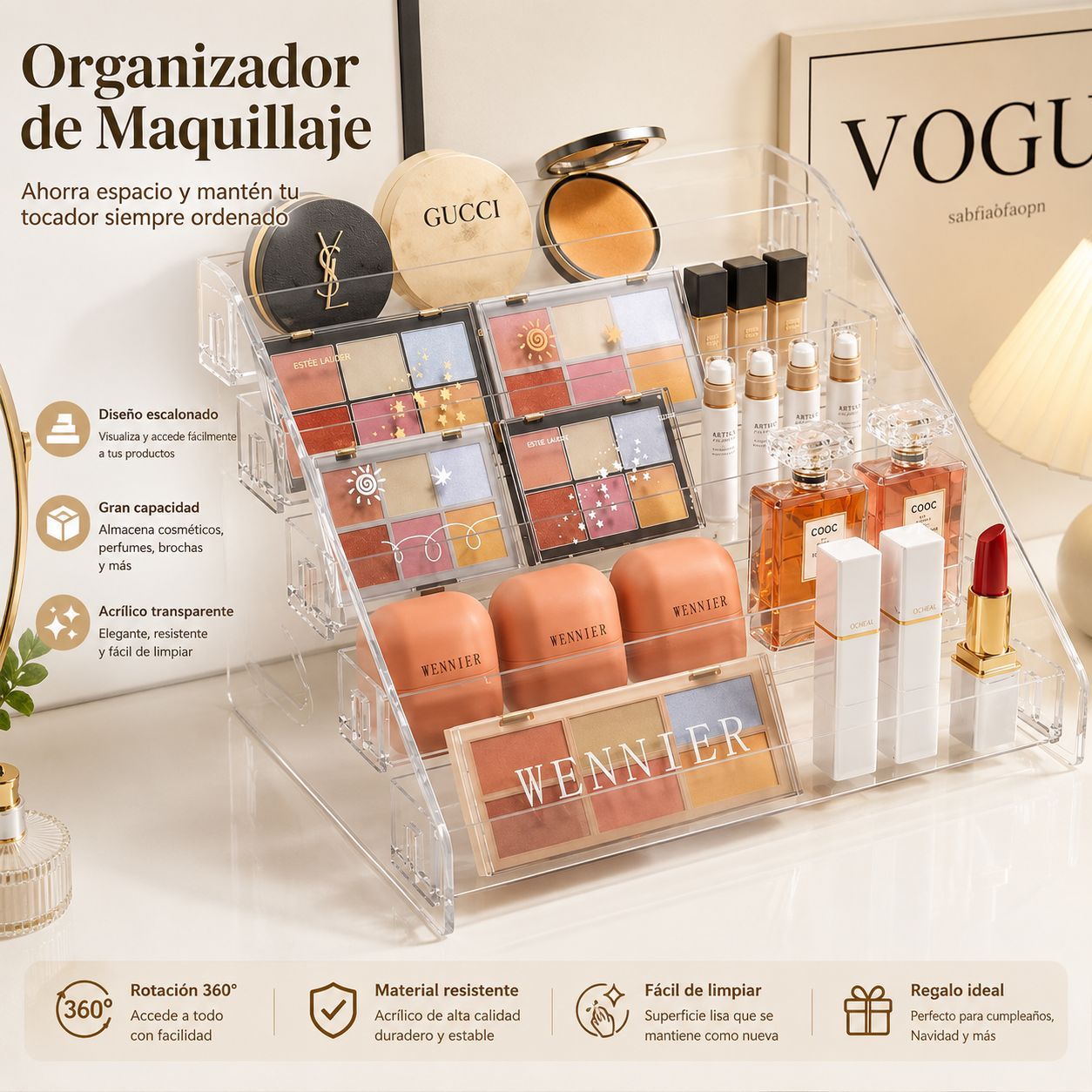 Organizador transparente para cosméticos – orden y elegancia para tu tocador
