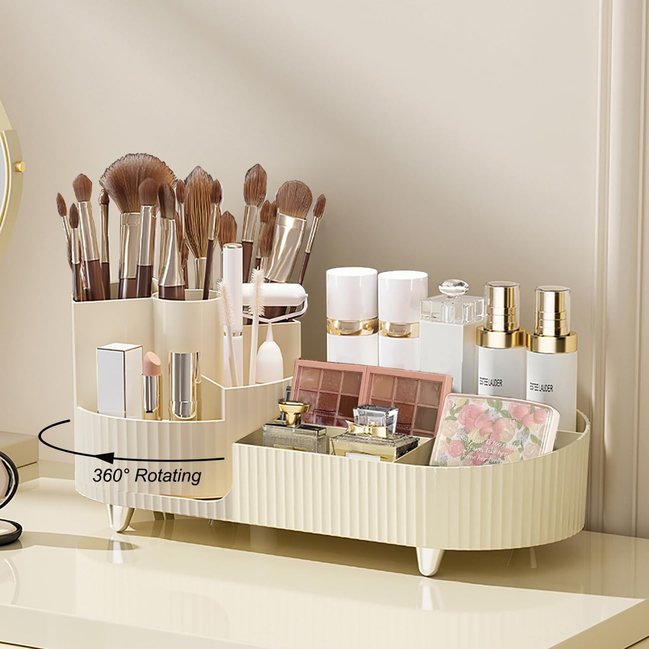 Organizador giratorio de maquillaje – almacenamiento elegante y funcional