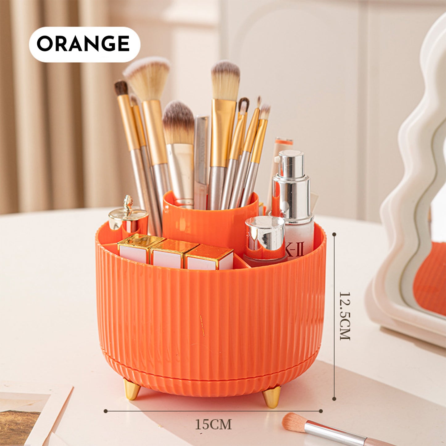 Organizador giratorio para brochas y maquillaje – almacenamiento práctico y elegante