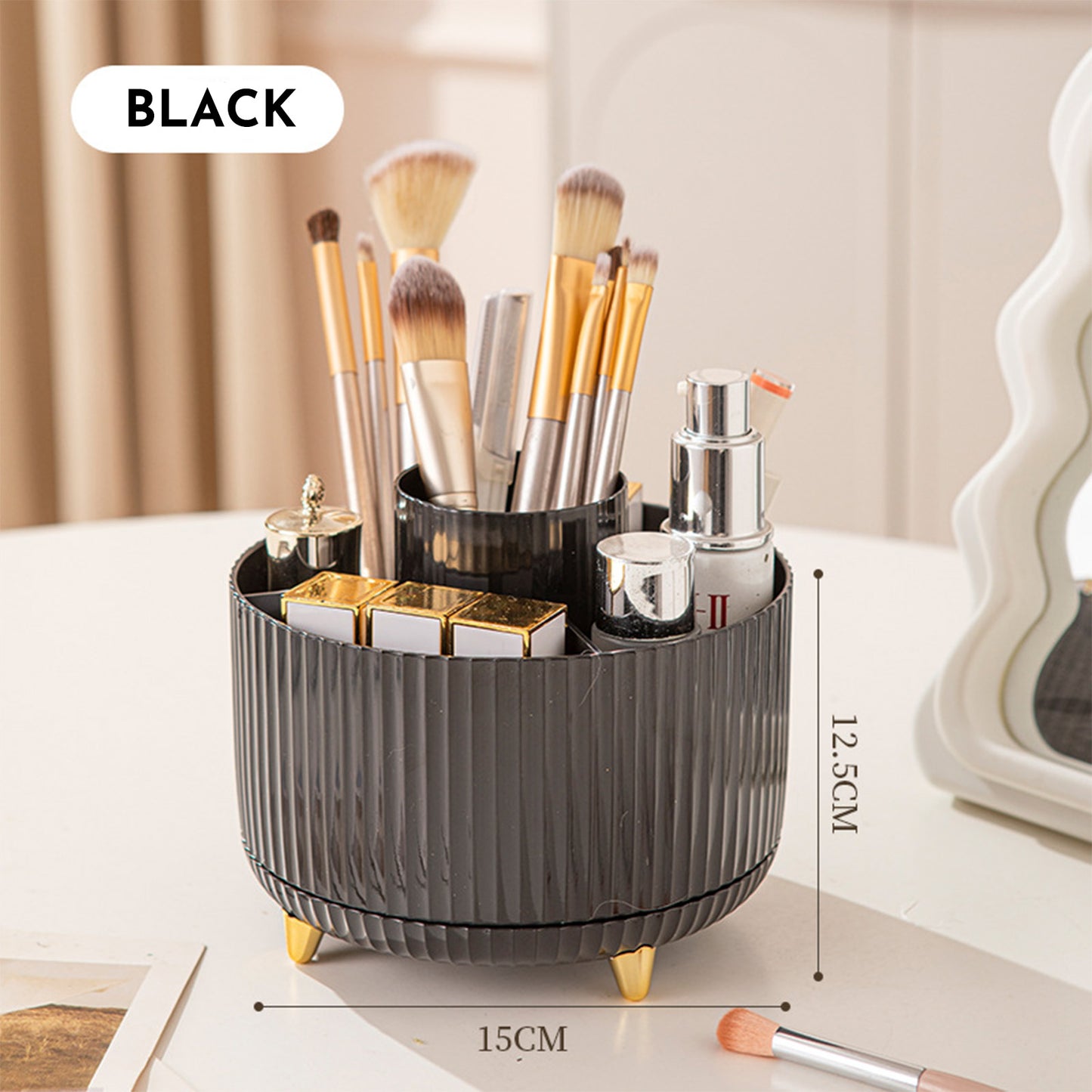 Organizador giratorio para brochas y maquillaje – almacenamiento práctico y elegante