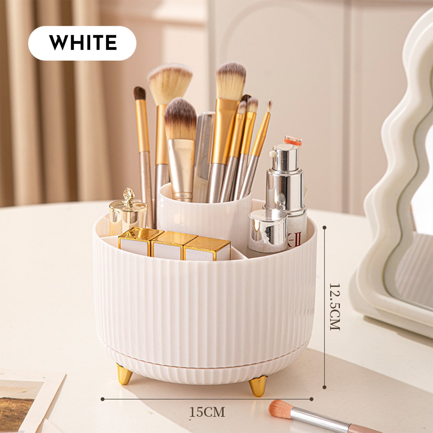 Organizador giratorio para brochas y maquillaje – almacenamiento práctico y elegante