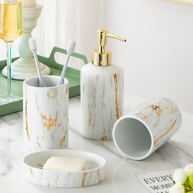 Set de baño efecto mármol – elegancia y organización para tu lavabo
