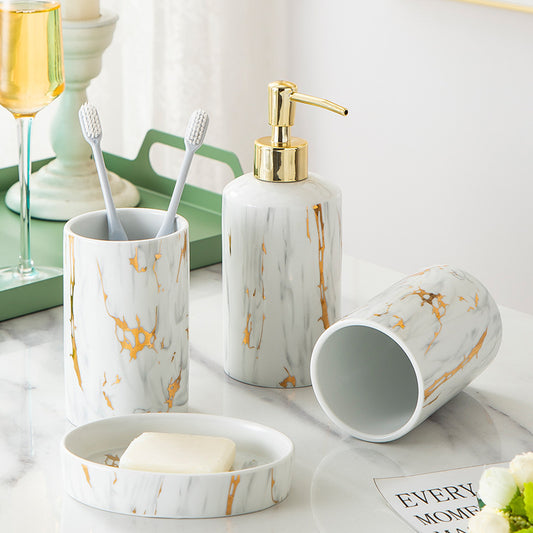Set de baño efecto mármol – elegancia y organización para tu lavabo