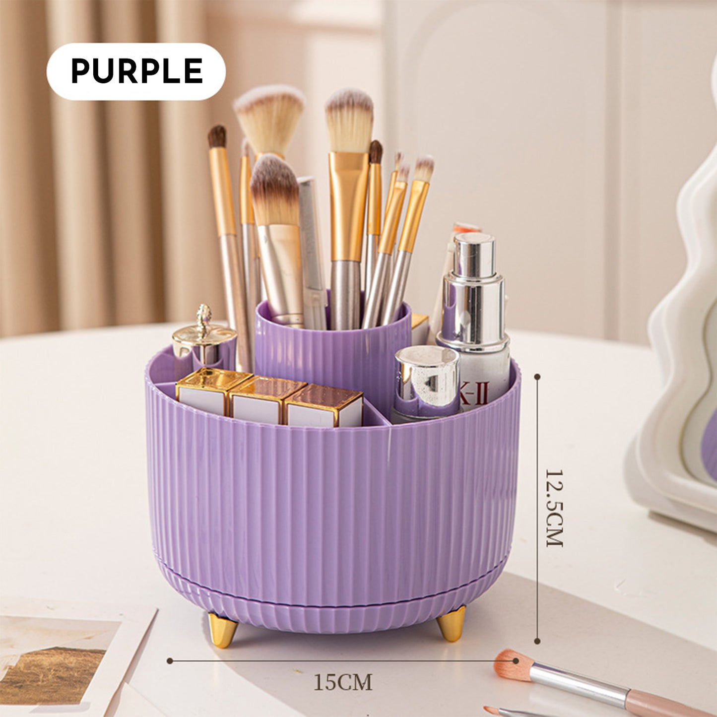 Organizador giratorio para brochas y maquillaje – almacenamiento práctico y elegante