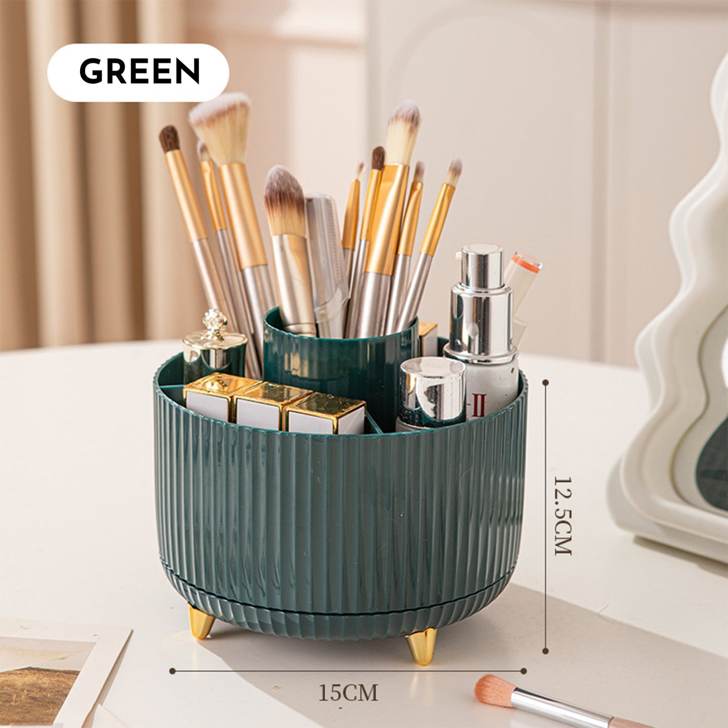 Organizador giratorio para brochas y maquillaje – almacenamiento práctico y elegante
