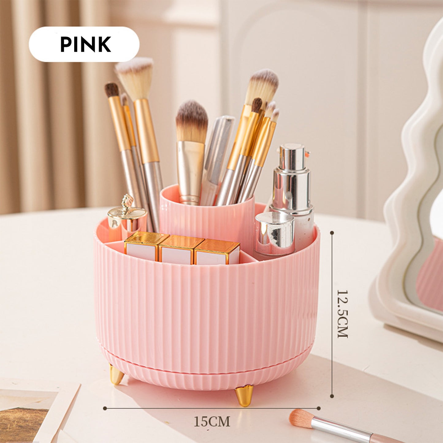 Organizador giratorio para brochas y maquillaje – almacenamiento práctico y elegante
